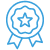 Récompense Qualité : Badge Étoile Bleue Pixelisé Icône pixelisée bleue : badge de récompense avec étoile centrale et ruban, symbolisant qualité ou accomplissement.